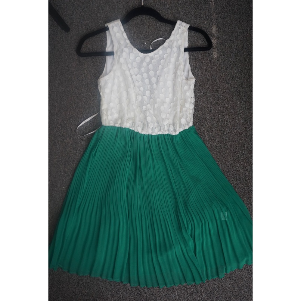 Green and white midi dress